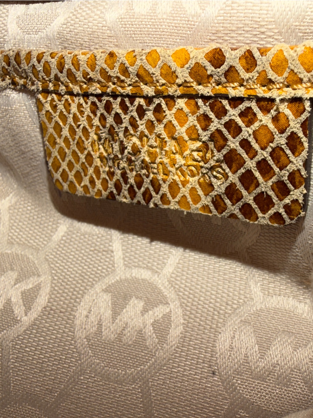 Michael Kors Woven Shoulder Tote with Chain-Link Snakeskin Straps - Tan - Picture 7 of 7